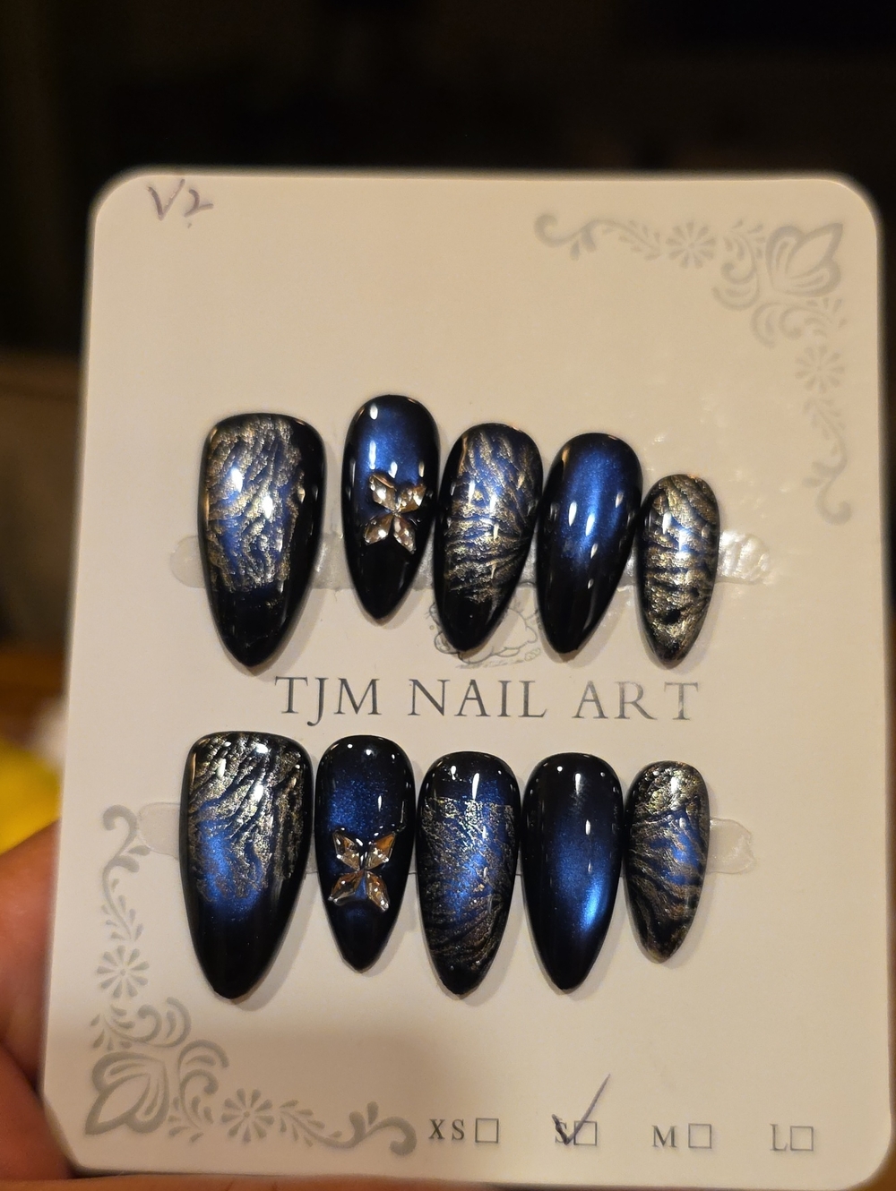 Metallic Navy and Silver Press-On Nails Size Small